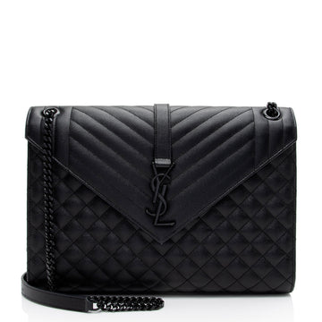 Saint Laurent Mixed Matelasse Grain de Poudre Monogram Large Envelope Bag (SHF-DiLXbz)