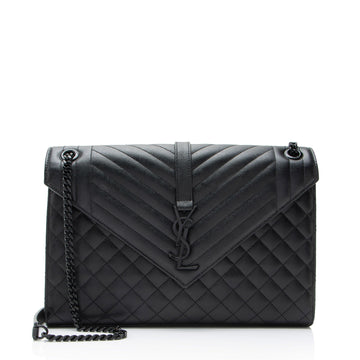 Saint Laurent Mixed Matelasse Grain de Poudre Monogram Large Shoulder Bag