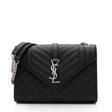 Saint Laurent Mixed Matelasse Grain de Poudre Monogram Medium Shoulder Bag (SHF-TEWHpY)