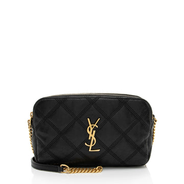 Saint Laurent Quilted Leather Monogram Becky Mini Double Zip Pouch