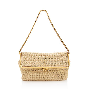 Saint Laurent Raffia Monogram Sac Charniere Medium Shoulder Bag