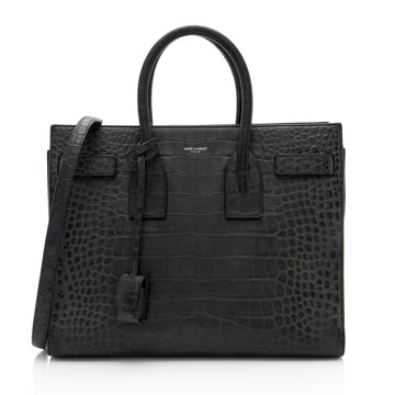 Saint Laurent Suede Croc Embossed Sac De Jour Small Tote (SHF-KNTdV6)