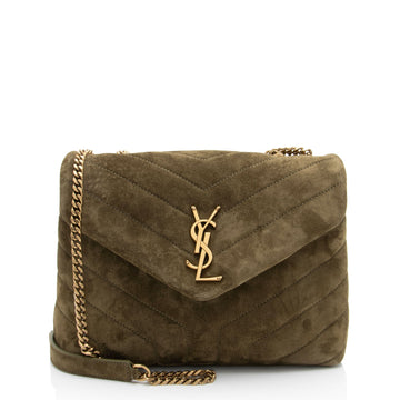 Saint Laurent Suede Monogram LouLou Chain Small Crossbody