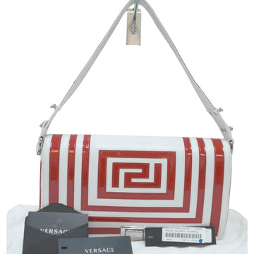 Versace Patent Leather Red/White Short Handle Flap Shoulder Bag - Last Call