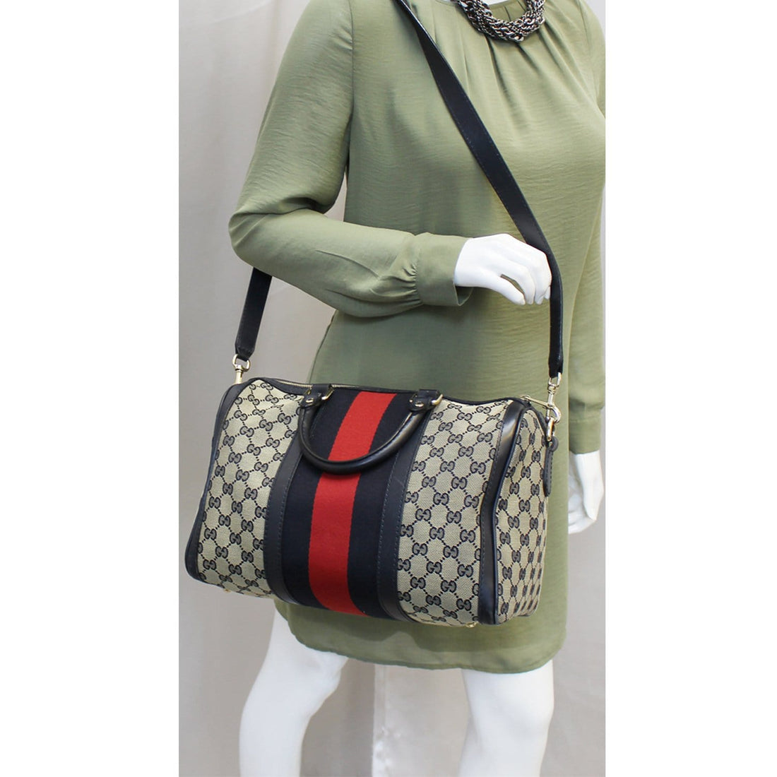 GUCCI Web Medium  GG Boston Bag with Signature Web 247205
