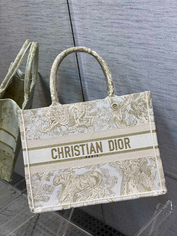 Top Quality MeTop Qualityum Book Tote Gold-Tone Toile de Jouy Embroidery, Gold, For Women WomenÂs Handbags, 36cm CD M1296ZTQO_M01E