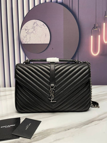Top Quality College Large Chain Bag Black With Silver Toned Hardware For Women 12.6in/32cm YSL 600278BRM041000