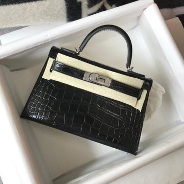 Top Quality Mini Kelly 19 Black SiTop Qualityer Toned Hardware Bag For Women, Handbags, Shoulder Bags 7.5in/19cm