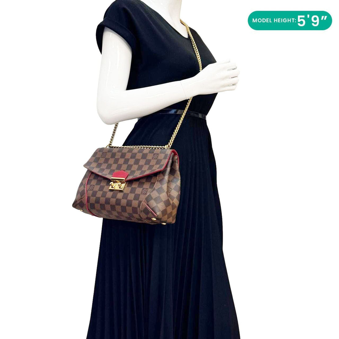 LOUIS VUITTON Caissa Chain Damier Ebene Clutch Shoulder Bag Brown