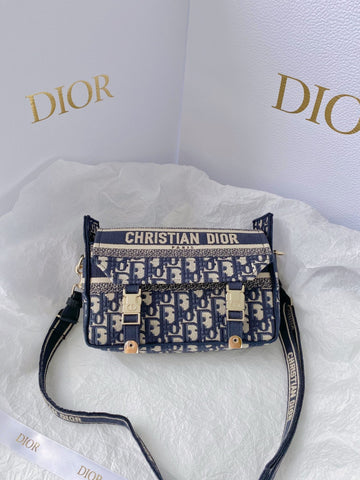 Top Quality Small DYORCAMP Bag Blue Oblique Embroidery, Blue Handbags, Shoulder Bags, Crossbody Bags, 23cm CD M1241ORIW_M928