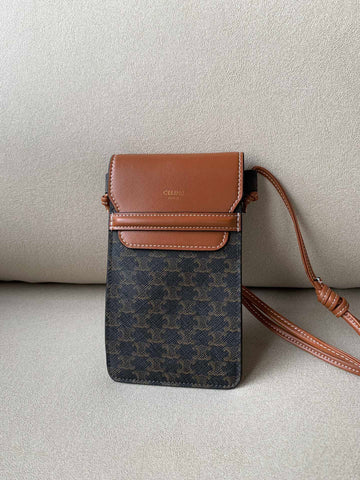 Top Quality Phone Pouch With Top Qualityap In Triomphe Canvas And Lambskin Tan For Women 7in/18cm 10G332CQD.04LU