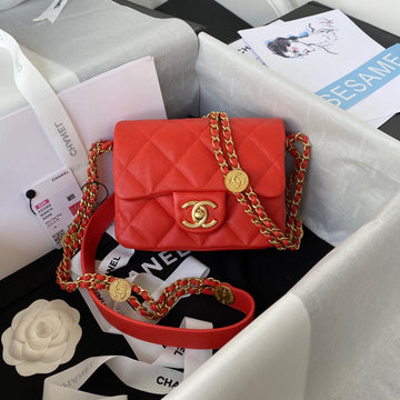CHLMini Flap Bag With Top Handle Gold Hardware Red For Women, Women’s Handbags, Shoulder Bags 7.9in/20cm AS2431Â 