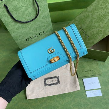 gg Diana Chain Wallet With Bamboo Blue For Women, Women’s Bags 7in/19cm gg