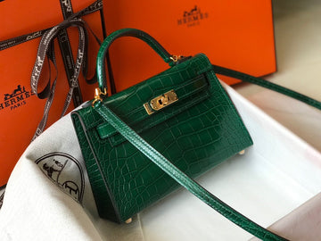 Top Quality Mini Kelly 19 Green Crocodile Bag For Women, Handbags, Shoulder Bags 7.5in/19cm