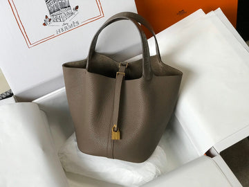 Top Quality Picotin Lock 18 Bag Etoupe With Gold-Toned Hardware For Women, Handbags 7.1in/18cm