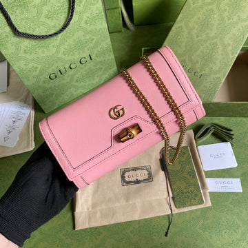 gg Diana Chain Wallet With Bamboo Pink For Women, Women’s Bags 7in/19cm gg