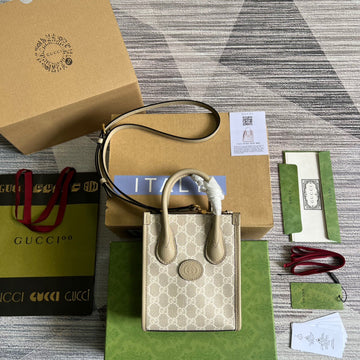 gg Mini Tote Bag With Interlocking G Beige For Women, Women’s Bags 7.8in/20cm gg â671623 UULBT 9683