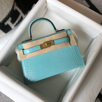 Top Quality Kelly Blue For Women Gold Toned Hardware 7.8in/20cm