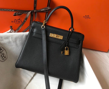 Top Quality Kelly 28 Retourne Togo Black Bag For Women, Handbags, Shoulder Bags 11in/28cm