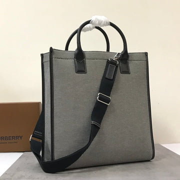 Top Quality Horseferry Print Cotton Canvas Tote Black/Grey For Women, WomenÃ¢ÂÂs Bags, Shoulder And Crossbody Bags 14in/ 35.5cm BUR 80508141