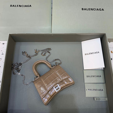 Top Quality Hourglass Mini Handbag With Chain In Earth Brown, For Women,  Bags 4.7in/12cm