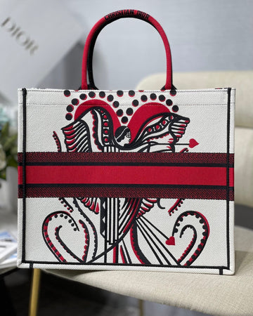 Top Quality MeTop Qualityum Book Tote Latte Multicolor Cupidon Embroidery, Red/White, For Women WomenÂs Handbags, 41cm CD M1296ZTQG_M941
