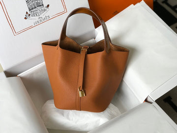 Top Quality Picotin Lock 18 Orange Bag With Gold-Toned Hardware For Women, Handbags 7.1in/18cm
