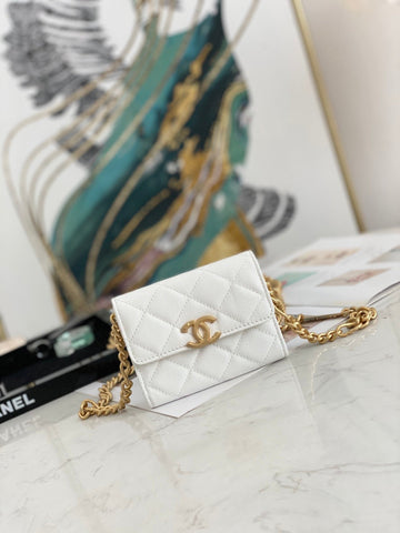 CHLMini Top Qualityap Bag Gold Toned Hardware White For Women 4.7in/12cm