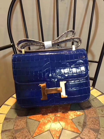 Top Quality Constance 24 Pattern CrocoTop Qualityle Blue For Women, Handbags, Shoulder Bag 9.4in/24cm
