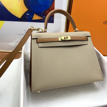 Top Quality Kelly 25 Sellier Epsom Etoupe/Brown Bag For Women, Handbags, Shoulder Bags 10in/25cm