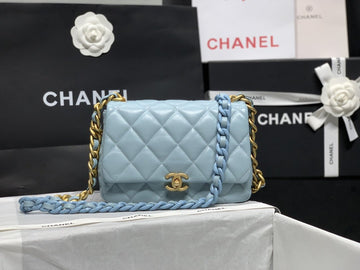 CHLSmall Flap Bag Gold-Tone Metal Blue Bag For Women 16cm/6in
