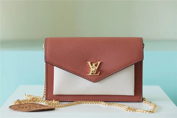 Top Quality Mylockme Chain Pochette Brown / Quartz White For Women,  Shoulder and Crossbody Bags 7.5in/19cm Top QualityÂ 