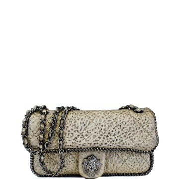 CHANEL Distressed Leo Lion Medium Flap  Leather Shoulder Bag Metallic