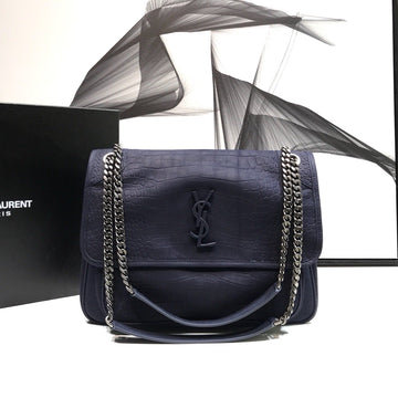 YSSL Niki Medium Chain Bag In-Embossed NavyÂ For Women 11in/28cm YSL