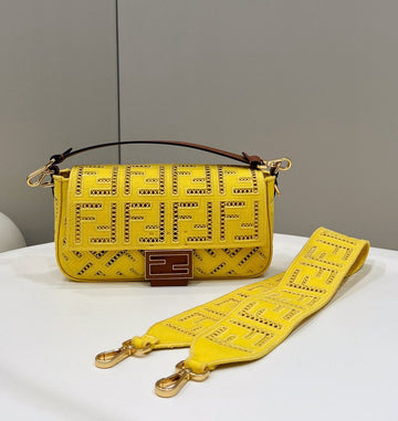 Top QualityTop Quality Baguette Yellow with Embroidery Medium Bag For Woman 28cm/11in
