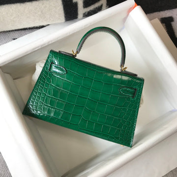 Top Quality Mini Kelly 19 Green Crocodile Bag For Women, Handbags, Shoulder Bag 7.5in/19cm