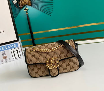 gg Marmont MatelassÃ© Mini Bag Beige/Ebony Diagonal MatelassÃ© Original gg Canvas For Women  8.5in/22cm 446744