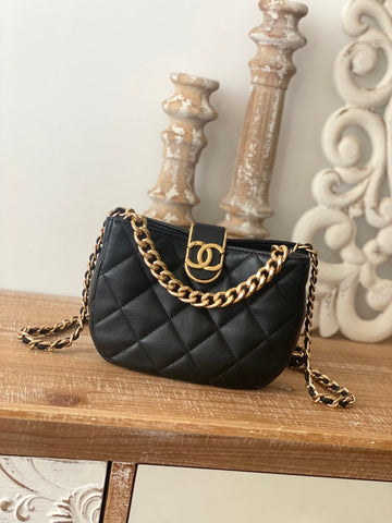 CHLSmall Hobo Bag Gold Hardware Black For Women Handbags, Shoulder Bags 7.5in/19cm