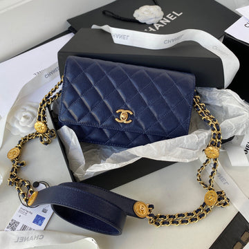 CHLSmall Flap Bag Gold Hardware Navy Blue For Women, Women’s Handbags, Shoulder Bags 7.5in/19cm AP2840