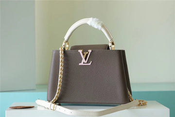 Top Quality Capucines BB Taurillon Smokey Brown Green/ Creme/ Pink For Women,  Shoulder And Crossbody Bags 27cm/10.6in Top Quality M59516