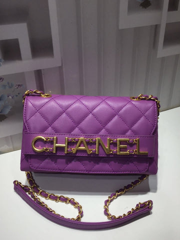 CHLFront Logo Small Flap Bag Gold Hardware Purple For Women, Women’s Handbags, Shoulder Bags 8in/21cm AS1490