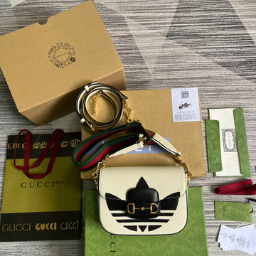 gg x Adidas Horsebit 1955 Mini Bag White For Women, Women’s Bags 8.1in/21cm ggÂ 658574 U3ZDG 8727