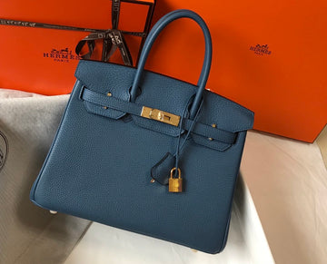 Top Quality Birkin Blue For Women Gold-Toned Hardware 11in/30cm