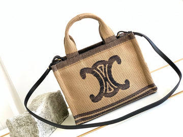 Top Quality Small Cabas Thais In Textile With Triomphe Beige/Black For Women 11in/29cm 199162EGH.02BL
