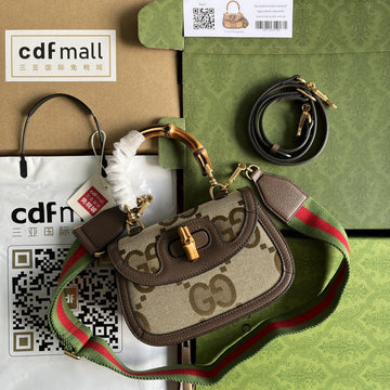gg Bamboo 1947 Jumbo gg Small Top Handle Bag Camel And Ebony Jumbo gg Canvas Brown For Women 8.3in/21cm 675797 UKMDT 2570