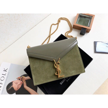 YSSL Cassandra Medium Chain Bag In Box And Velvet Green For Women 8in/22cm YSL