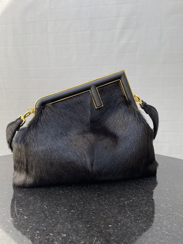 Top QualityTop Quality Top QualityTop Qualityrst Medium Black Fox Fur Bag For Woman 32.5cm/13in