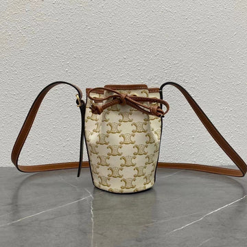Top Quality Small Drawstring Bag In Trimphe Canvas White For Women 7.9in/20cm