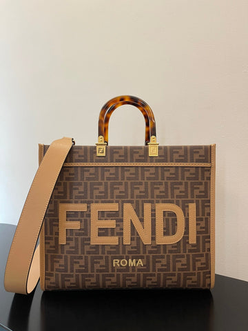FI Sunshine MeTop Qualityum Brown FF jacquard fabric shopper Bag For Woman 31cm/12in