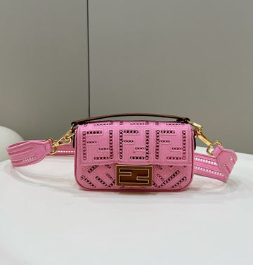 Top QualityTop Quality Baguette Pink with Embroidery Small Bag For Woman 21cm/8in